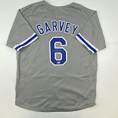 Autographed/Signed Steve Garvey Los Angeles LA Grey Baseball Jersey Beckett BAS COA
