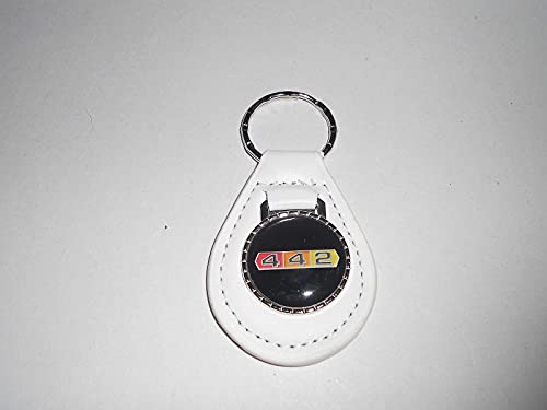 1965 1966 1967 1968 OLDS 442 4-4-2 TRI COLOR LOGO LEATHER KEYCHAIN – WHITE