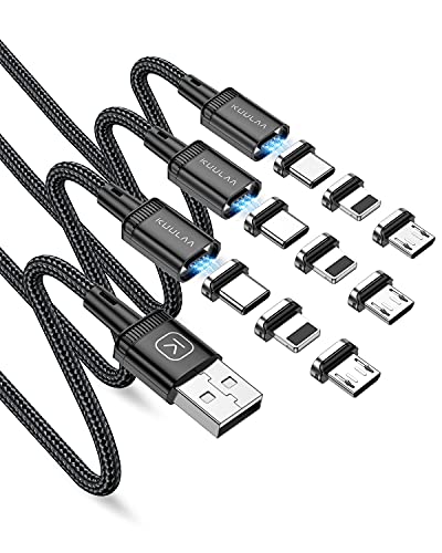 Kuulaa 3Pack Magnetic Charging Cable USB C,3A Fast Charging/Data Transmission with 3 in 1 Charging Tips Nylon-Braided Phone Cable Compatible for iProduct/Type C/Micro Device(3.3ft/3.3ft/3.3ft)