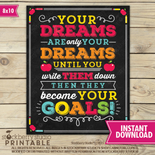 Your Dreams are only your Dreams Motivational Inspirational Classroom Poster Printable High School Wall Art English Counselor Office Decor