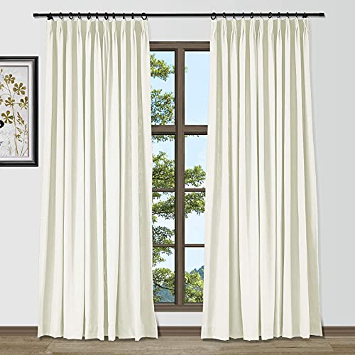 Double Double Double Pinch Pleated Semi Blackout Curtains for Room Darkening with Inserted Hooks. (Ivory 84 Inch Wide by 45 Inch Long- 2 Pannels Combined Size)