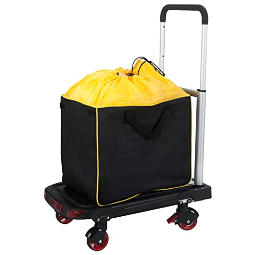 Hand Truck Folding Trolley with Detachable Shopping Bag, Aluminum Adjustable Height Utility Vehicle 37x62x90cm