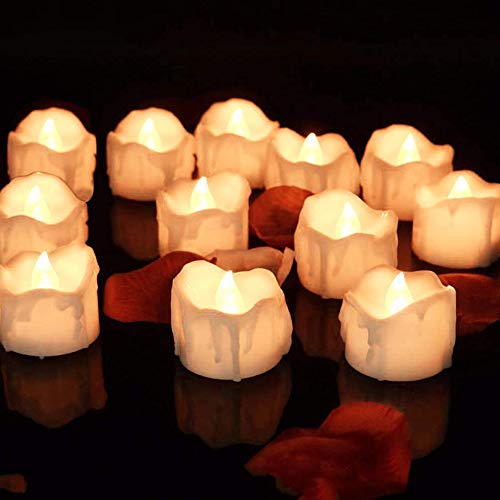 GEYUEYA Home Flameless Led Tea Light Candle with Timer, 12PCS Realistic Flickering Tealights Electric Tealight Candles, 6 Hours on and 18 Hours Off in 24 Hours Cycle, Warm White Battery Tea Lights