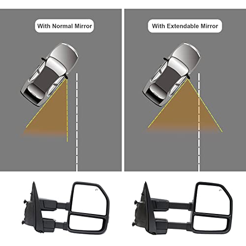 ReYee Towing Mirrors fit for 2015 2016 2017 2018 2019 2020 Ford F150 Pickup Truck Heated Power Turn Signal Puddle Lamp Auxiliary Light Temperature Sensor Manual Extendable Fold Black 22 Pin Plug | The Storepaperoomates Retail Market - Fast Affordable Shopping