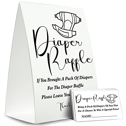 Diaper Raffle Sign,Diaper Raffle Baby Shower Game Kit (1 Standing Sign + 50 Guessing Cards),Baby Showers Decorations,Card for Baby Shower Game to Bring a Pack of Diapers-XN06