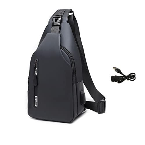 Crossbody Sling Backpacks Sling Bag for Men Women Shoulder Backpack Chest Bags with USB Charger Port Oxford Cloth Crossbody Daypack for Hiking Camping Cycling Running Gym Sport Outdoor Walking,Gray