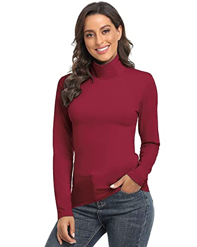 TAIPOVE Women’s Long Sleeve Turtleneck Top T-Shirts Lightweight Stretchy Soft Slim Fit Basic Layer Pullover Sweater Burgundy S