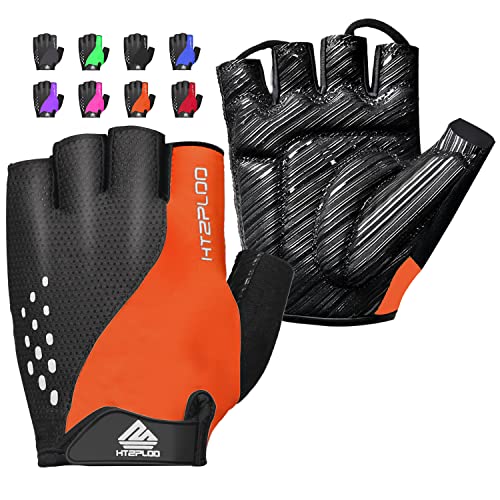 HTZPLOO Bike Gloves Cycling Gloves Biking Gloves for Men Women with Anti-Slip Shock-Absorbing Pad,Light Weight,Nice Fit,Half Finger Bicycle Gloves (Orange, Large)