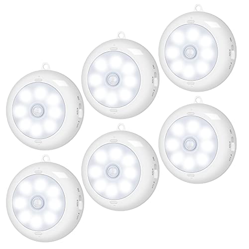 BLS Motion Sensor Light Indoor, LED Night Light Closet Lights, Under Cabinet Battery Powered Ceiling Lights, AA Battery Operated Stick on Wireless Puck Lights for Wall, Step, Stair, Dimmable (6 Pack)