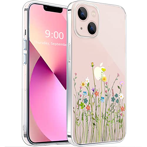 Unov Case Compatible with iPhone 13 Case Clear with Design Embossed Floral Pattern Soft TPU Bumper Slim Protective 6.1 Inch (Flower Bouquet)