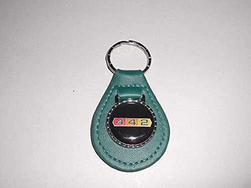 1965 1966 1967 1968 OLDS 442 4-4-2 TRI COLOR LOGO LEATHER KEYCHAIN – TEAL