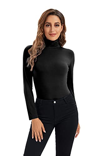 Black Turtleneck for Women Long Sleeve Tops for Women Fitted Turtleneck Sweater Scrub Undershirts for Women Medium