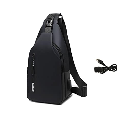 Crossbody Sling Backpacks Sling Bag for Men Women Shoulder Backpack Chest Bags with USB Charger Port Oxford Cloth Crossbody Daypack for Hiking Camping Cycling Running Walking,Black