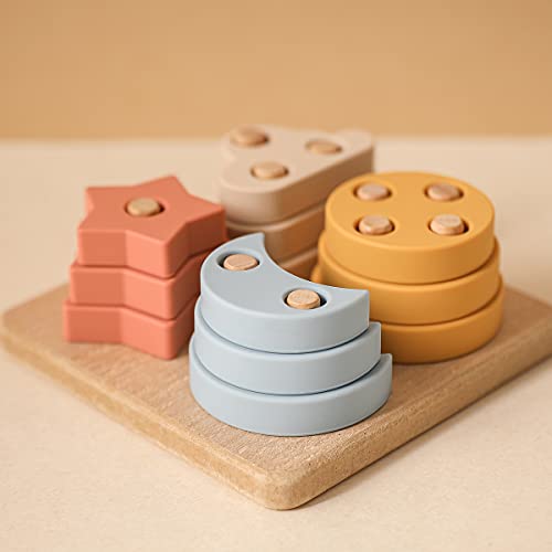 Baby Stacking Montessori Toys for Toddler 1-3 Year Old, Silicone Sorting & Sensory Toys Color Recognition Stacker Toy, Developmental Toys Fine Motor Skills for Infant Boys Girls Gifts 1 2 3 Year