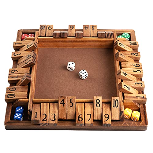 Funliktod Wooden 1-4 Player Shut The Box Game Classic Dice Board Game for Kid & Adult