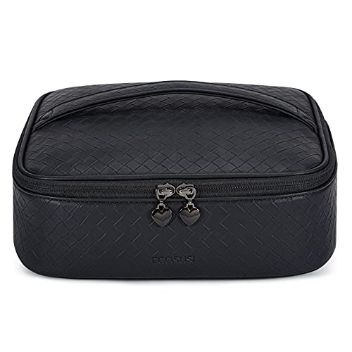 ECOSUSI Makeup Bag Cosmetic Bag for Women Leather Makeup Case Large Toiletry Bag Travel Kit Organizer with Detachable Brush Pocket for Makeup, Brushes, Toiletries and Accessories