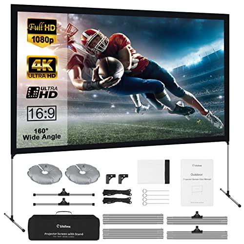 Projector Screen Foldable with Stand – 100 Inch Movie Screens HD 4K Double Sided Projection Screen Portable Projections Screen Indoor Outdoor for Home Theater Backyard Cinema Travel