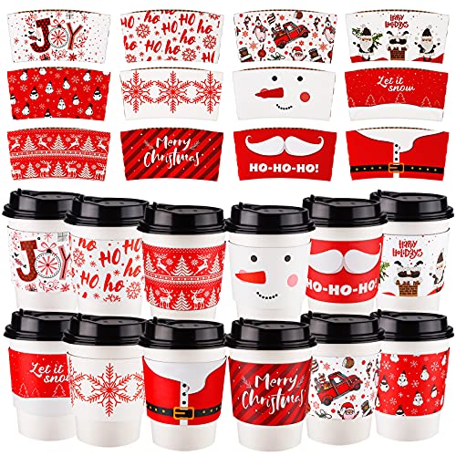 Fovths 36 Pack Christmas Party Cup Sleeves with Assorted Colors Hot Chocolate Coffee Tea Corrugated Paper Cup Sleeves, Fits 12 and 16 Ounce Cups for Holiday Christmas Party Supplies