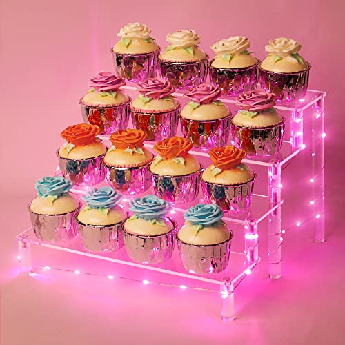 Display Shelf Cake Stand – 4 Tier Shelf Cupcake Stand – Multifunctional and Durable Acrylic Stand – Mounting Hardware Included – Ideal for Desserts, Cosmetics, Glassware, Figurines