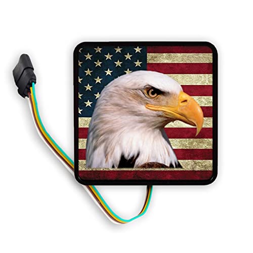 USA Patriotic Eagle American Flag Custom Designed Trailer Receiver LED Brake Light for 2 x 2 inch Tow Hitch Car Truck Accessories (American Eagle)