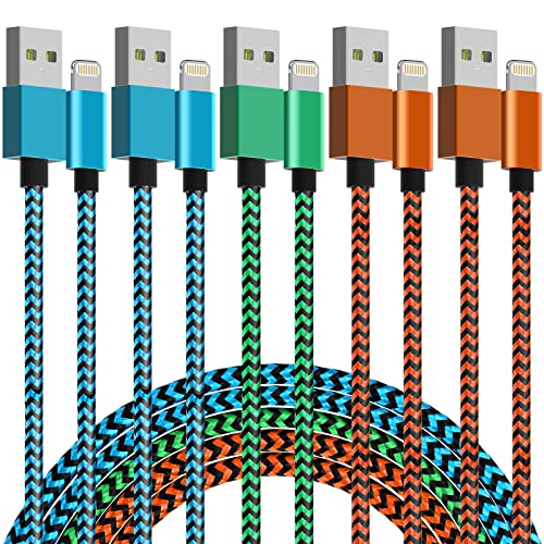 TIKRO iPhone Charger [Apple MFi Certified] 5 Pack – 6FT Lightning Cable Nylon Woven High Speed Data Sync Cord Compatible iPhone 12 11 Pro Max X 8 7 6S Plus SE – Color