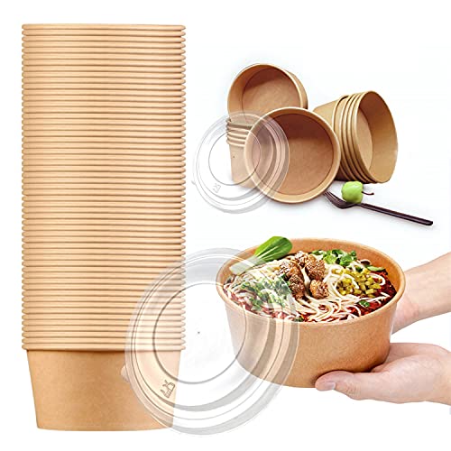 TOPtoper 50 Pcs 32 Oz Large Paper Bowls with Lids, Disposable Soup Serving Bowls Bulk Party Supplies for Hot/Cold Food, Soup (32 OZ) | The Storepaperoomates Retail Market - Fast Affordable Shopping