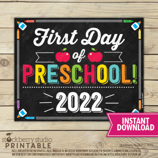 First Day of Preschool Sign Chalkboard Printable Photo Props Digital Download
