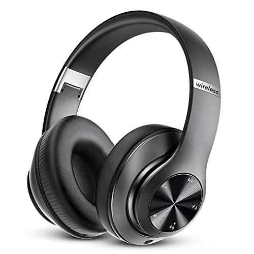 Tuitager Bluetooth Headphones Over-Ear, 60 Hours Playtime Foldable Lightweight Wireless Headphones Hi-Fi Stereo with 6 EQ Modes, Bass Adjustable Headset with Built-in HD Mic, FM, SD/TF for PC/Home