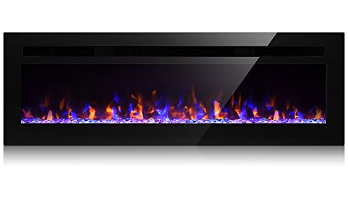 50 inch Electric Fireplace, Recessed and Wall Mounted Fireplace, Electric Fireplace Inserts with 750W/1500W Heater, Remote Control Timer, Adjustable 144 Color Combinations