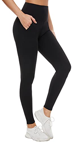 Leggings with Pockets for Women – Buttery Soft Non See Through Yoga Pants High Waist Tummy Control Workout Athletic Pants (Black, Large-X-Large)