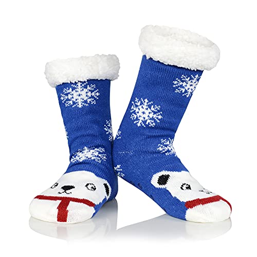 Fuzzy Socks for Women House Socks Indoor Winter Warm Furry Socks Athletic Socks for Christmas Blue Bear One Size