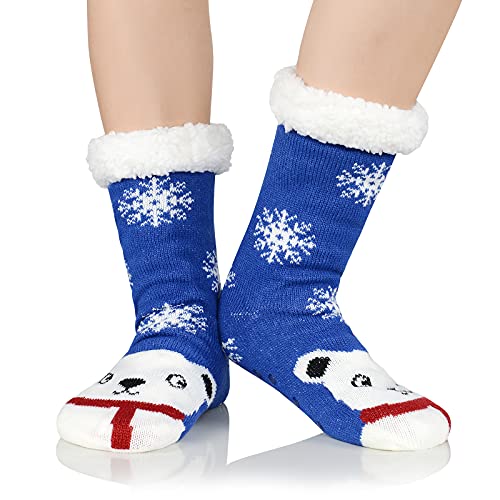 Fuzzy Socks for Women House Socks Indoor Winter Warm Furry Socks Athletic Socks for Christmas Blue Bear One Size | The Storepaperoomates Retail Market - Fast Affordable Shopping
