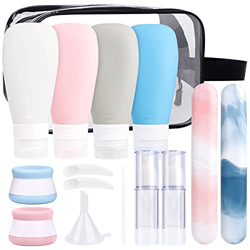 INSFIT Silicone Travel Bottles Set, 17 Pcs Travel Size Toiletries, 3oz Travel Bottles for Toiletries, Travel Accessories for Women, Airplane Travel Essentials, Travel Containers for Toiletries
