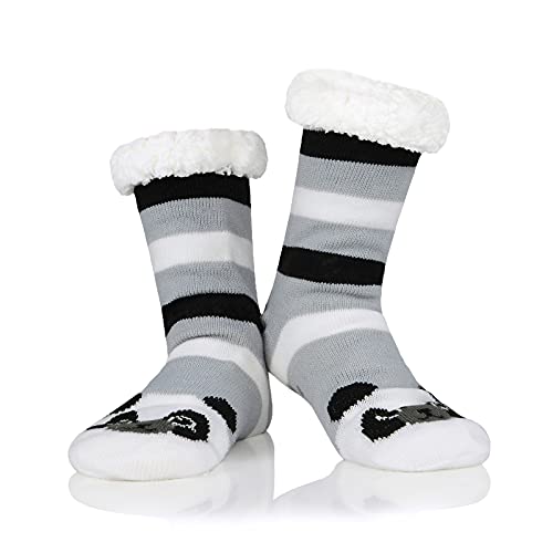 Fuzzy Socks for Women House Socks Indoor Winter Warm Furry Socks Athletic Socks for Christmas Black Raccoon One Size