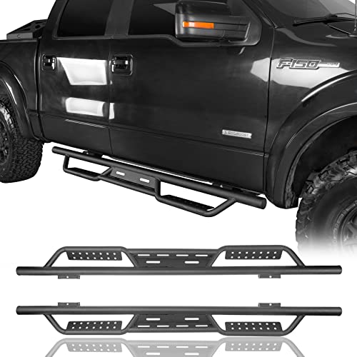 V8 GOD F150 Rock Slider Running Board Side Step Nerf Rails Bar Texture Steel Compatible with Ford F-150 2009-2014 SuperCrew
