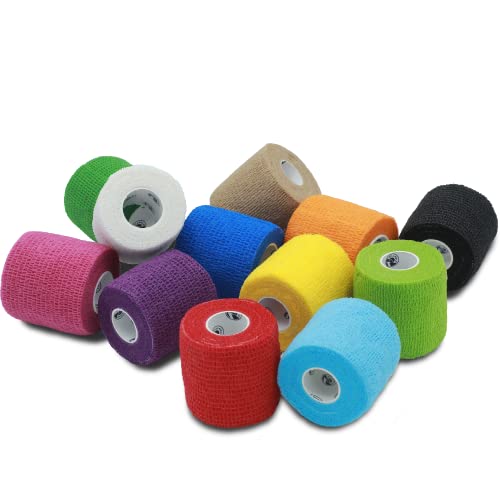 Self Adhesive Bandage Wrap – Vet Wrap for Dogs, Self Adhering Bandage Wrap, Self Adherent Cohesive Wrap Bandages for Athletic, Sports, Wrist, Ankle, First Aid (Multi-Color 12 Pack)
