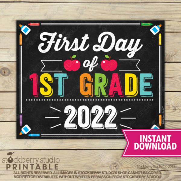First Day of 1st Grade Sign Back to School Chalkboard Photo Props Printable Instant Download Digital