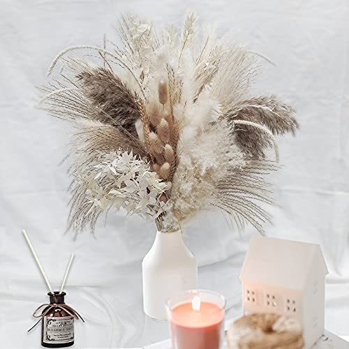 LUOHE 80 pcs Natural Dried Pampas Grass, 17″ Beautiful Pampas Grass Bouquet Boho Décor for Vase, Fluffy Dried Flowers for Home Decor Table Decorations for Party Wedding