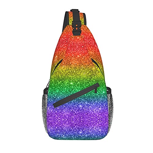 Multicolor Rainbow Glitter Sling Backpack Bag For Men Women, Lightweight Crossbody Shoulder Chest Bag