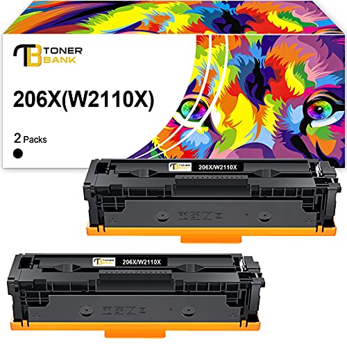 Toner Bank Compatible Toner Cartridge Replacement for HP 206X W2110X 206A W2110a for HP Laserjet Pro MFP M283FDW M255DW M283CDW M283 M255 Black Printer Ink (2-Pack, High Yield)