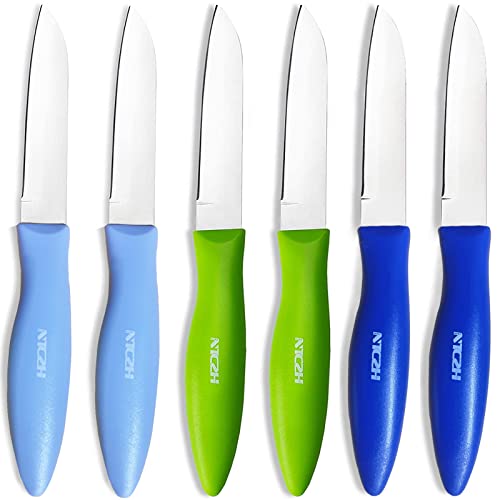 NTCZH 3.25 Inch Swiss Classic Paring Knives with Straight Edge, Spear Point Color Paring knife set of 6，dark blue/green/baby blue