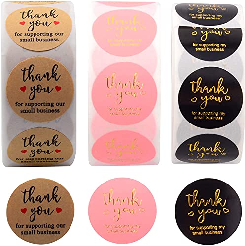 FEROTED Thank You Stickers Small Business – 3 Rolls 1500 Pieces Thank You Stickers Labels 1 Inch Round Waterproof Decorative Sealing Stickers Roll Thank You Labels ( 500 Labels Per Roll)