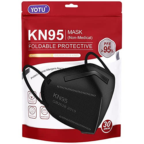 YOTU Kn95 Face Mask Black,5-ply Cup Dust Mask,Breathable & Comfortable,Filter Efficiency ≥95% (Black-30pcs)