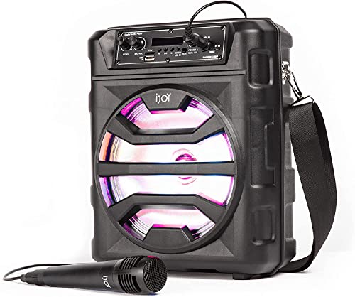 iJoy Karaoke Machine- Bluetooth Party Speaker with Microphone- LED Disco Lights and Voice Changing Effects- FM Radio, Rechargeable and Portable with HD Sound