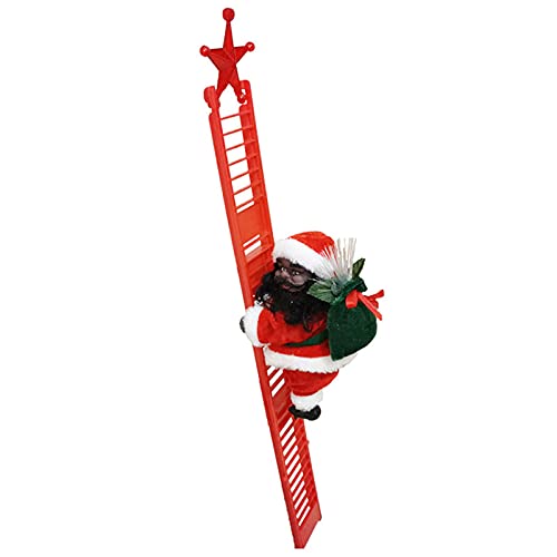 Babody Black Santa Claus Climbing Ladder,Creative Electric Climbing Ladder,Rope Santa Plush Doll,Electric Singing Up and Down Santa Claus Ornaments Xmas Novelty Figurine Ornament, Red