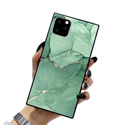 ZhuxuxiTT Compatible with iPhone 11 Pro Max Case Square,Green Marble Gold Cases for Girls Women, Fashion Pattern Hard PC Back&Soft TPU Bumper Frame Support