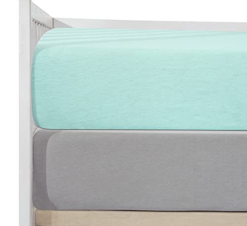 2 Pack Jersey Crib Sheets Set, Stretchy Jersey Knit Crib Fitted Sheet for Boys and Girls, Size 28 x 52 in, Baby Sheets Fit Standard Crib and Toddler Bed (Aqua Grey)