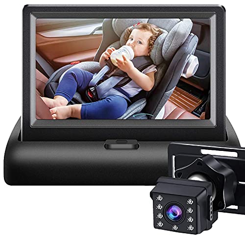 Maxcho Baby Car Camera, 4.3 Inch HD Monitor Display, Infant Rear View Facing Safety Back Seat Mirror, Extra Strong Night Vision Wide Camera Aimed at Baby-Easier to Observe The Baby’s Every Move,