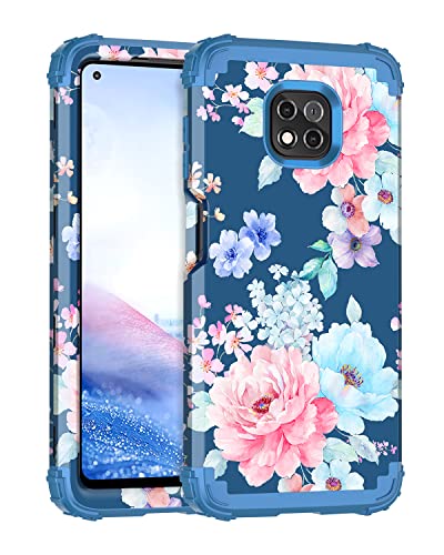 Rancase Compatible with Moto G Power 2021 Case,Three Layer Heavy Duty Shockproof Protection Hard Plastic Bumper +Soft Silicone Rubber Protective Case for Motorola G Power 2021,Flower