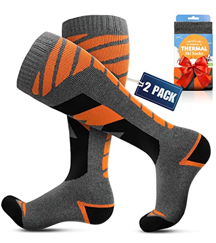 Hikenture Ski Socks, Winter Thermal Socks, Extra Thick Warm Snowboard Socks, Insulated Snow Socks for Men&Women (2-Pack)